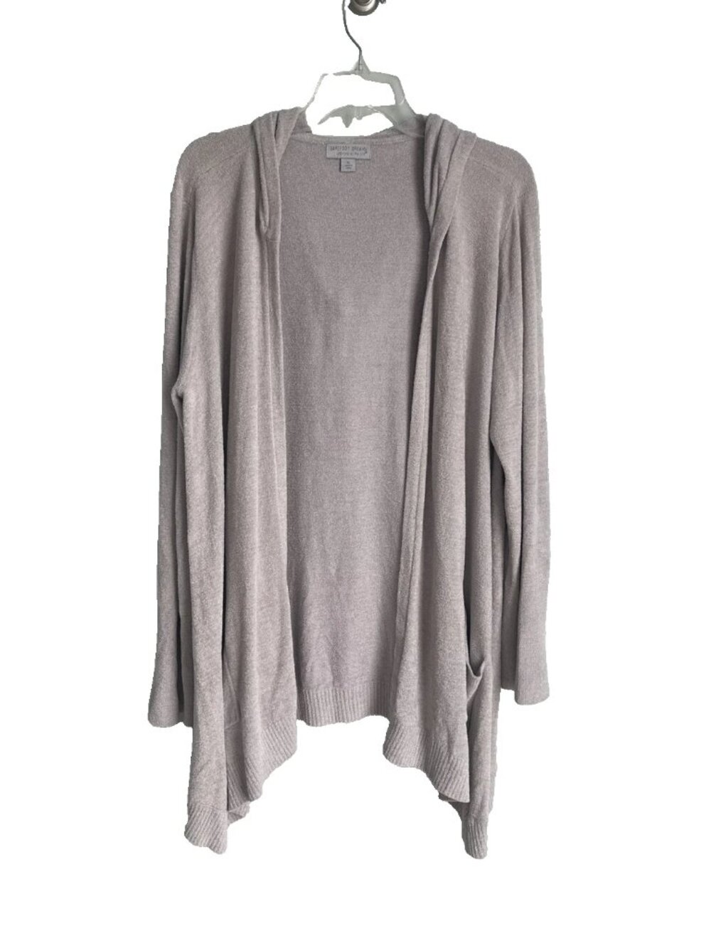 Barefoot Dreams Cozy Chic Lite Taupe Relaxed Hooded Cardigan Pockets